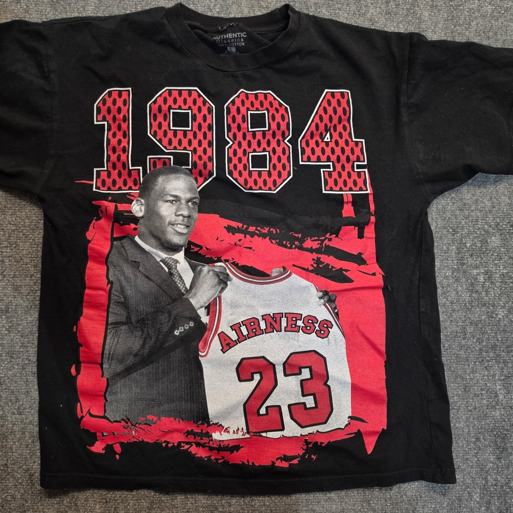 Authentic Classics Michael Jordan 1984 Airness 23 Graphic T-Shirt Mens L Black